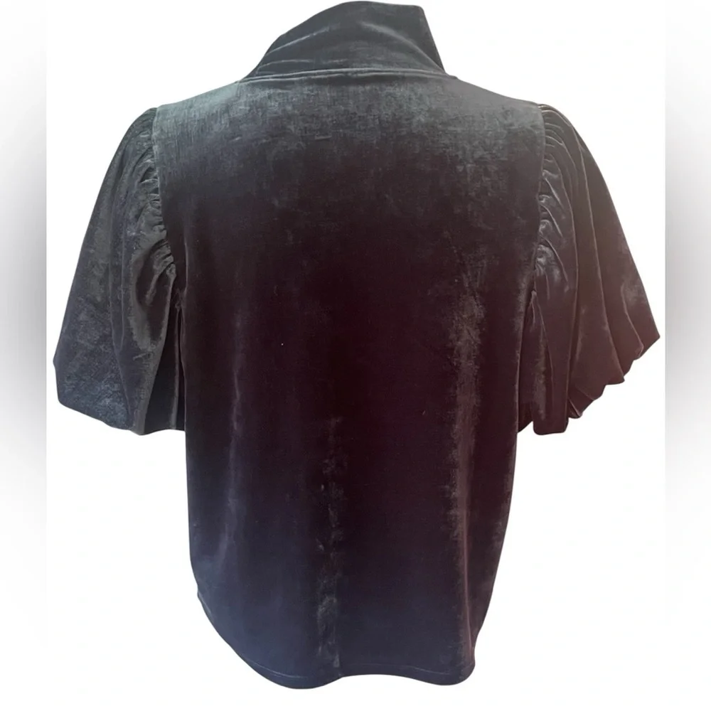 Free People Claudia Blue Velvet Puff Sleeve Blouse size XS